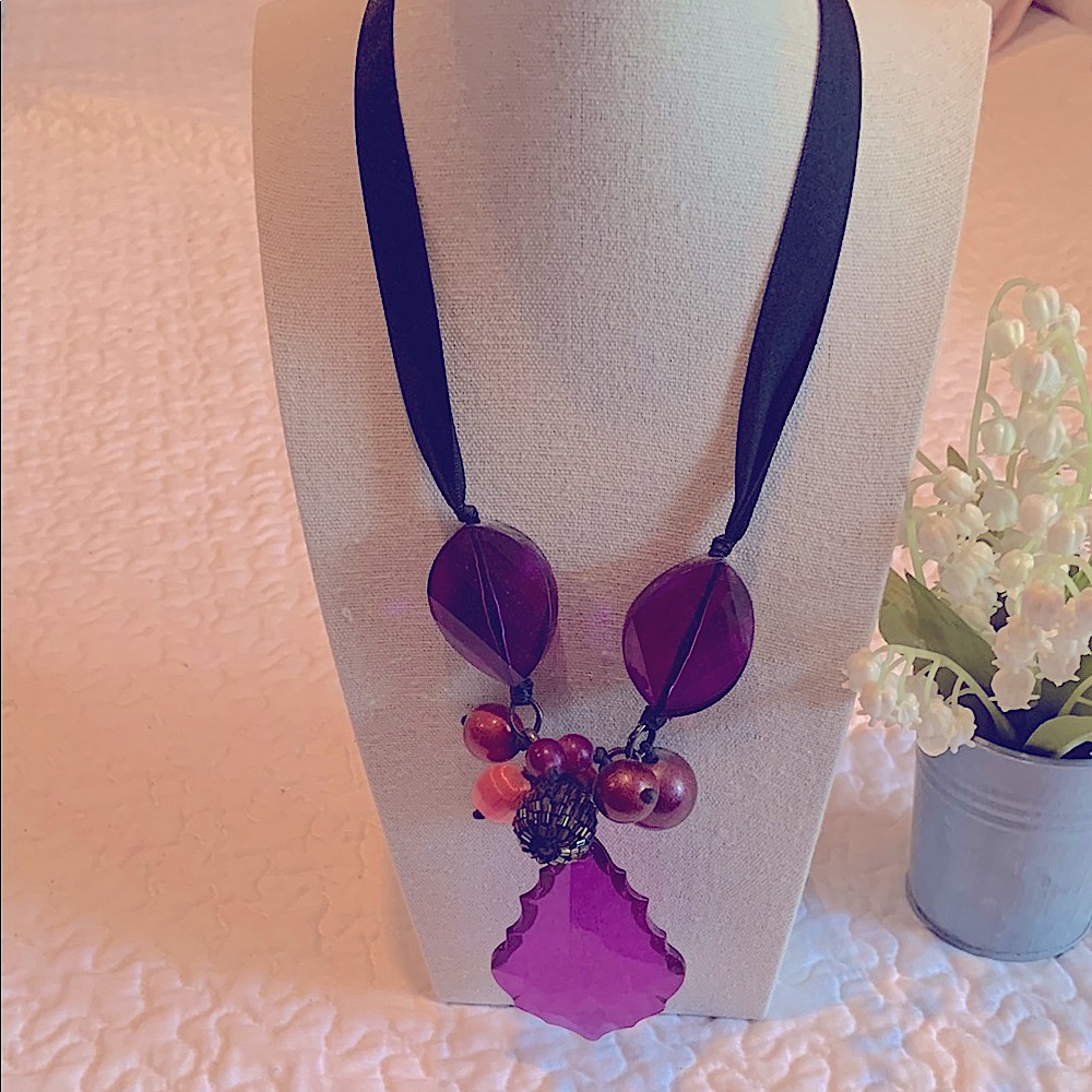 Bold Purple And Black Statement Necklace 18$